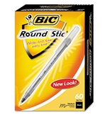BIC Round Stic Ballpoint Pen, Translucent Barrel, Black Ink, Med Pt, 1.0 mm, 60/pk, Sold as 2 Packs