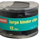 Staples Large Binder Clips, 2" Width, 1" Capacity, Black, 12/Pk