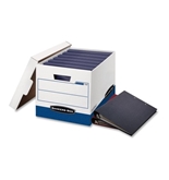 BINDERBOX Storage Box, Locking Lid, White/Blue, 12/Carton - FEL0073301