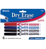 BAZIC Asst. Color Fine Tip Dry-Erase Marker (4/Pack)