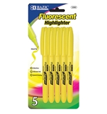 BAZIC Yellow Pen Style Fluorescent Highlighter with Pocket Clip (5/Pk)