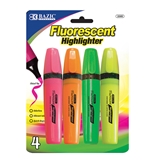BAZIC Fluorescent Highlighters with Pocket Clip (4/Pack)