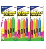 BAZIC Mini Fluorescent Highlighter with Cap Clip (4/Pack)