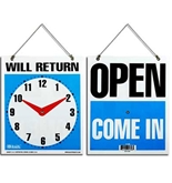 BAZIC 7.5x9 WILL RETURN Clock Sign with OPEN sign on back