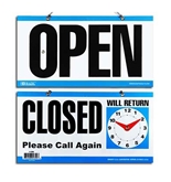 BAZIC 6 X 11.5 CLOSED Clock Sign with OPEN sign on back