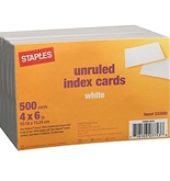 Staples 4 x 6 Unruled White Index Cards, 500/Pack