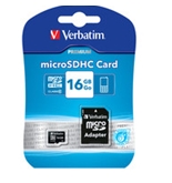 Verbatim 16GB Premium MicroSDHC Memory Card with Adapter, Class 10,Minimum Qty. 20 -44082