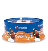 Verbatim DVD-R 4.7GB 16X White Inkjet Printable, Hub Printable - 25pk Spindle, Pack of 25, Minimum Qty. 6 - 96191