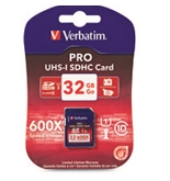 Verbatim 32GB 600X Pro SDHC Memory Card, UHS-1 Class 10,Minimum Qty. 4 -98047
