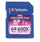 Verbatim 64GB 600X Pro SDXC Memory Card, UHS-1 Class 10,Minimum Qty. 4 -98670