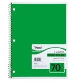 Mead Spiral Notebook, 1-Subject, 70-Count, Wide Rule, Green (05510)