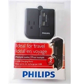 Philips Travel 3 Outlet Adapter with 2 USB Charging Ports SPS2150WA/37