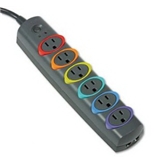SmartSockets Color-Coded Strip Surge Protector 6 Outlets 7ft Cord SmartSockets Color-Coded Strip Surge