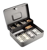 Tiered Cash Box with Bill Weights, 12 in, Cam Key Lock, Charcoal
