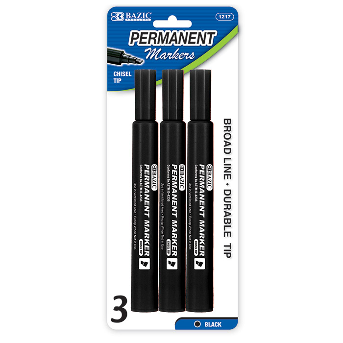 Bazic Permanent marker, Chisel Tip Jumbo (Assorted Colors) - 3 count