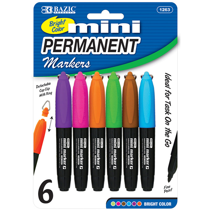 BAZIC Fancy Colors Mini Fine Point Permanent Marker with Cap Clip  (6/Pack)-pack of-144