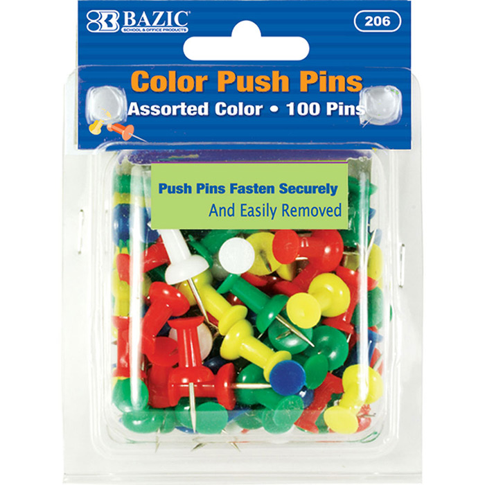 Bazic Assorted Color Push Pins 100 Pack