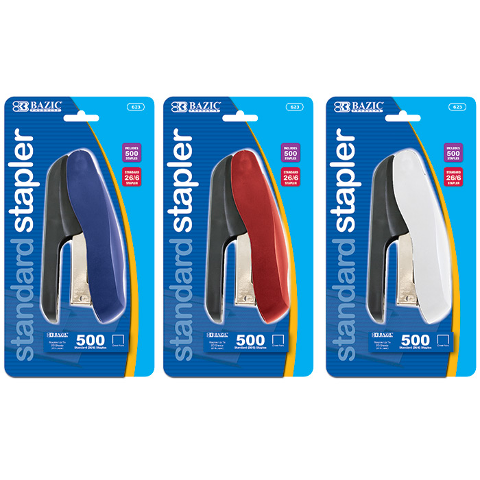 Choose from 3 Colors Bazic Two Tone Standard Stapler 26/6 with 500 Staples 