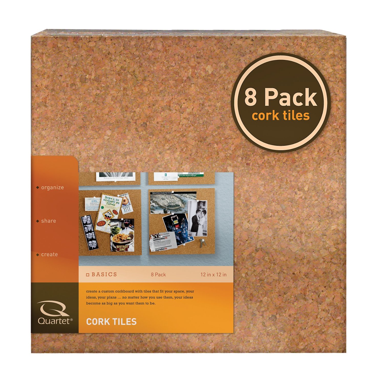 Quartet Natural Cork Tiles, 12 x 12, Frameless, Modular, 4 Pack, Cork  Boards