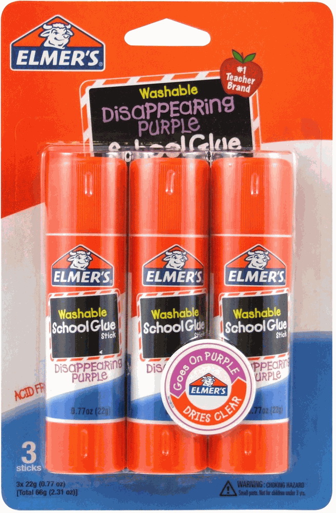 Lowest Price: 3 Count Elmer's Disappearing Purple Washable School Glue  Sticks, 0.77 oz