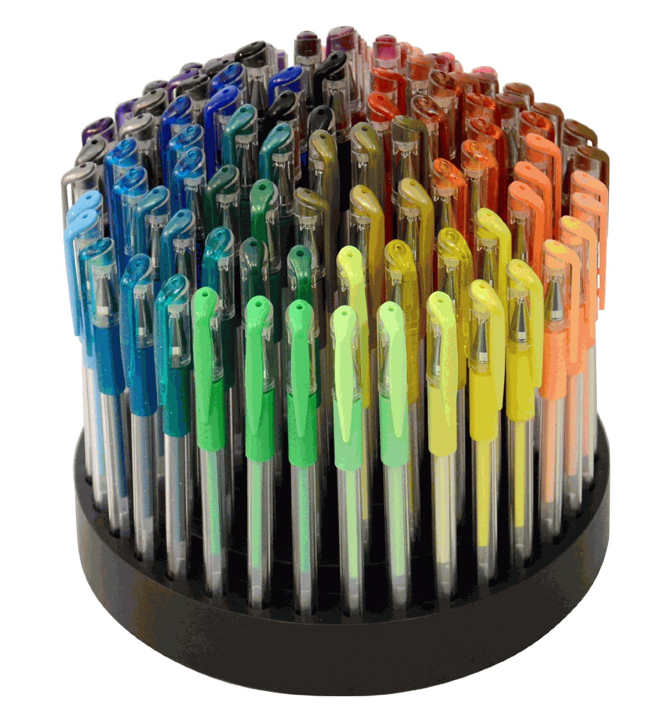 100-Piece Gel Pen Set with Rotating Stand, Black