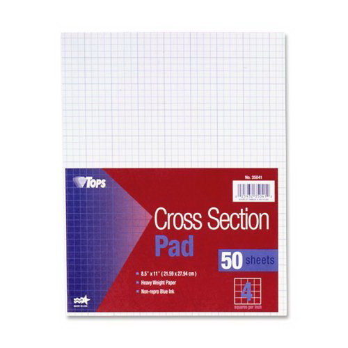 New Quadrille Rule 4 Squares/Inch White 50 Sheets/Pad 1 Pad 1 Pad Letter Size Cross Section Pad