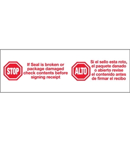 2" x 110 yds. - "Stop / Alto" (18 Pack) Pre-Printed Carton Sealing Tape (18 Per Case)