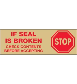 2" x 110 yds. - "Stop If Seal Is Broken" Tan (18 Pack) Tape Logic™ Pre-Printed Carton Sealing Tape (18 Per Case)