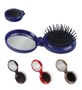 2pc Compact Travel Pop-Up Folding Hair Brush with Real Glass Mirror - Massage Ball Tips