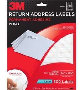 3M Return Address Labels With Quick Lift Design for Laser Printers, Clear, 2/3 x 1 3/4 Inches, 10 Sheet