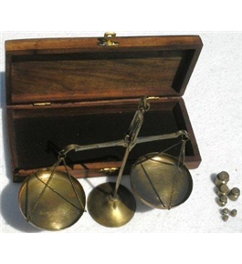 50 Gram Brass Jewelry Balance Scale in Wood Case with Weights