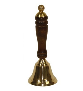 6" Hand Held Service Call Bell - Polished Brass Finish with Wooden Handle