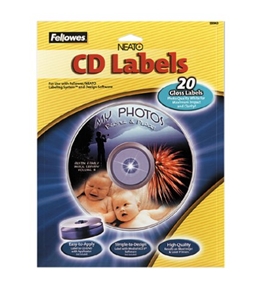 Fellowes 99943 Glossy White CD/DVD Labels, Ink Jet Printer Compatible, 20/pack
