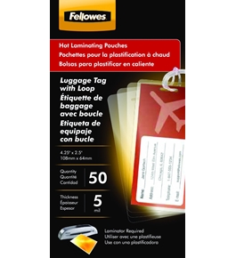 Fellowes Laminating Pouches, Thermal, Luggage Tag with Loop 2 1/2" - H x 4 1/4" - W Size, 5 Mil, 50/Pack  - 52034