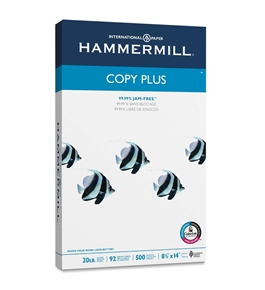 Hammermill Copy Plus Paper, 20 lb, Legal Size  - 8.5 x 14", 92 Bright, 500 Sheets/1 Ream - 105015