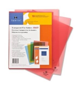 Transparent File Holders, Water Resistant, 11"x8-1/2", 10 per Pack, Red
