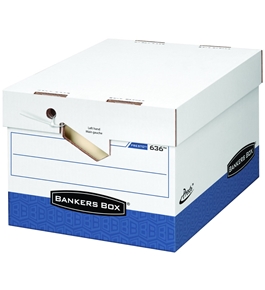 Bankers Box Presto Heavy-Duty Storage Boxes with Ergonomic Design, Letter/Legal, White/Blue, 12 Pack  - 0063601