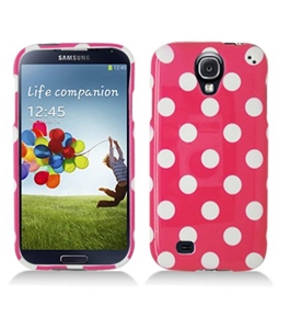 Aimo SAMSIVPCPD306 Cute Polka Dot Hard Snap-On Protective Case for Samsung Galaxy S4 - Hot Pink/White