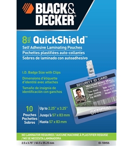 BLACK + DECKER QuickShield Self-Adhesive ID Badge Pouches, 8-mil, 10 Pack (ID-10HSS)
