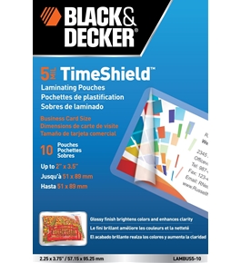 Black and Decker TimeShield Thermal Laminating Pouches, Business Card, 5 mil - 10 Pack (LAMBUS5-10)