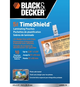 Black and Decker TimeShield Thermal Laminating Pouches, ID Badge with Clips, 5 mil - 10 Pack (LAMID5-10)