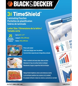 BLACK + DECKER TimeShield Thermal Laminating Pouches, Letter, 3 mil - 25 Pack (LAMLET3-25)