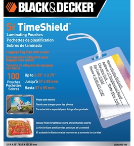 BLACK + DECKER TimeShield Thermal Laminating Pouches, Luggage Tag with Loops, 5 mil - 100 Pack (LAMLUG5-100)