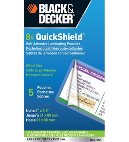 BLACK + DECKER QuickShield Self-Adhesive Wallet Size Laminating Pouches,  8-mil, 5 Pack (WAL-5SS)