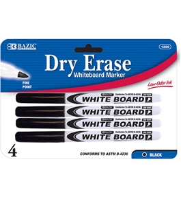 BAZIC Black Fine Tip Dry-Erase Marker (4/Pack)
