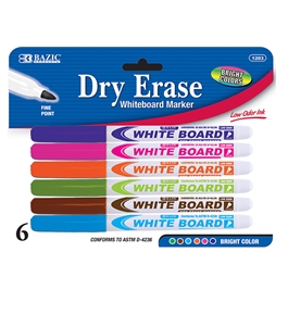 BAZIC Bright Color Fine Tip Dry-Erase Marker (6/Pack)