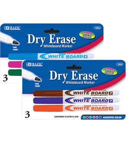 BAZIC Bright Color Fine Tip Dry-Erase Marker (3/Pack)