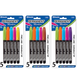 BAZIC Fancy Colors Fine Tip Permanent Markers with Pocket Clip (5/Pack)