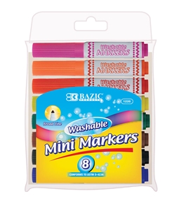 BAZIC 8 Color Broad Line Mini Washable Markers