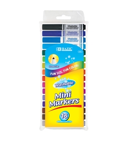 BAZIC 16 Color Broad Line Mini Washable Markers
